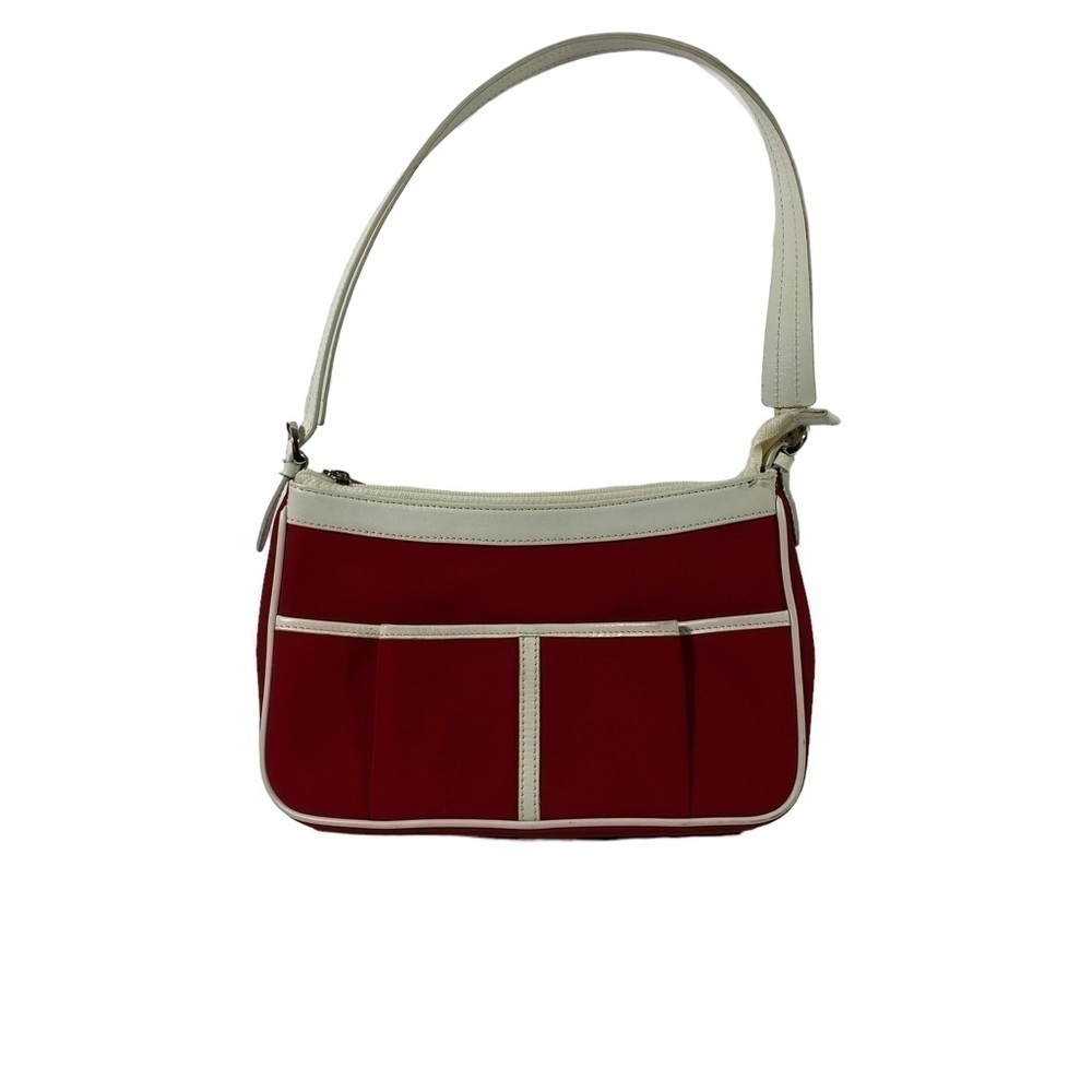 TALBOTS Purse: Mini Shoulder Bag Red & White Pocket Book with outer Pockets
